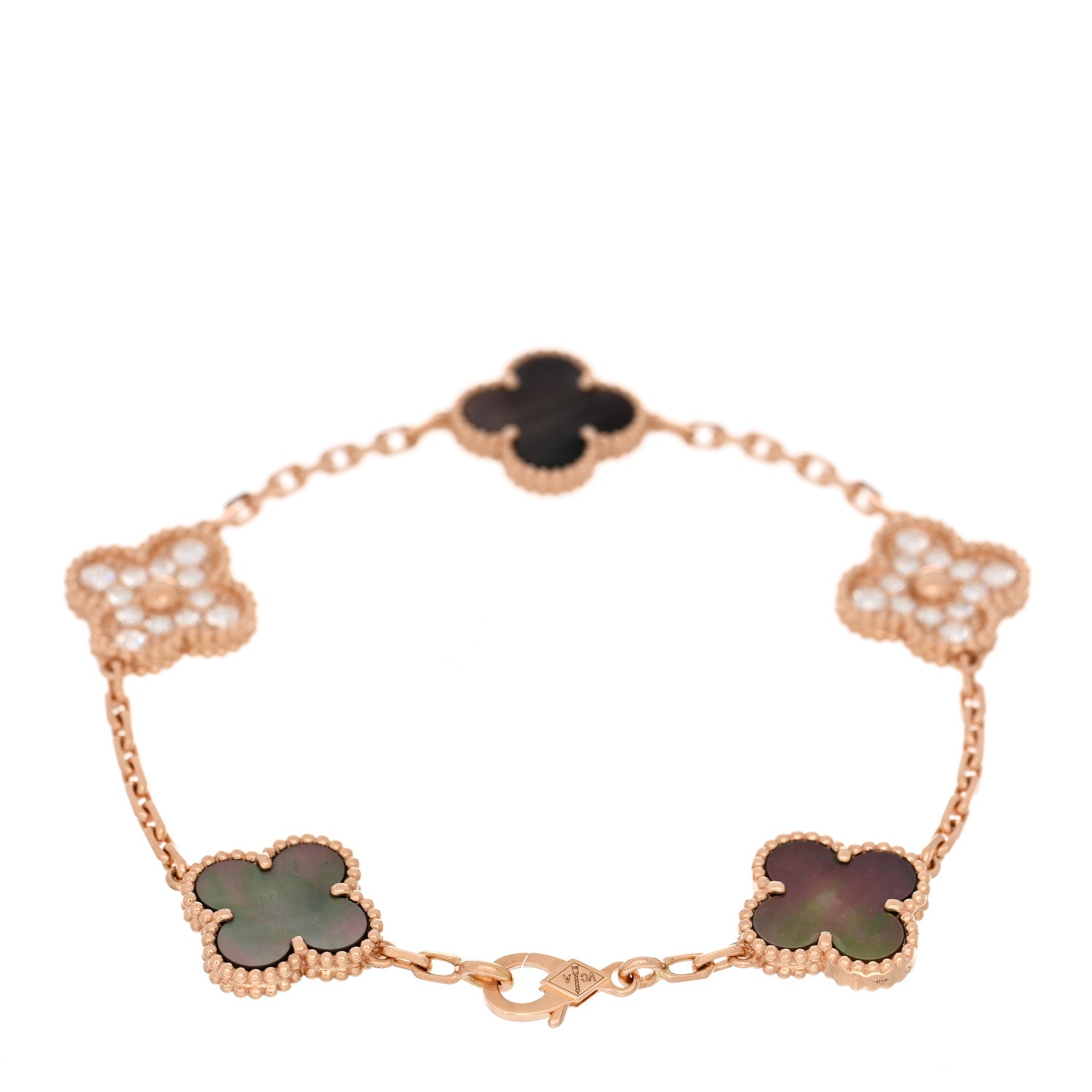 Van Cleef & Arpels 18K Rose Gold Diamond Gray Mother of Pearl 5 Motifs Vintage Alhambra Bracelet 2 of 4