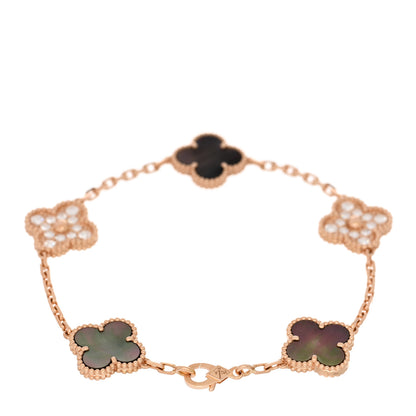 Van Cleef & Arpels 18K Rose Gold Diamond Gray Mother of Pearl 5 Motifs Vintage Alhambra Bracelet 2 of 4