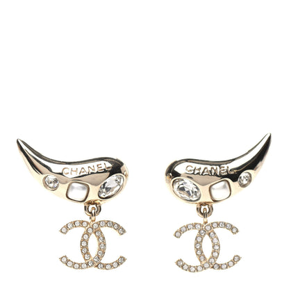 Chanel Crystal Pearl CC Drop Earrings Gold 1 of 5