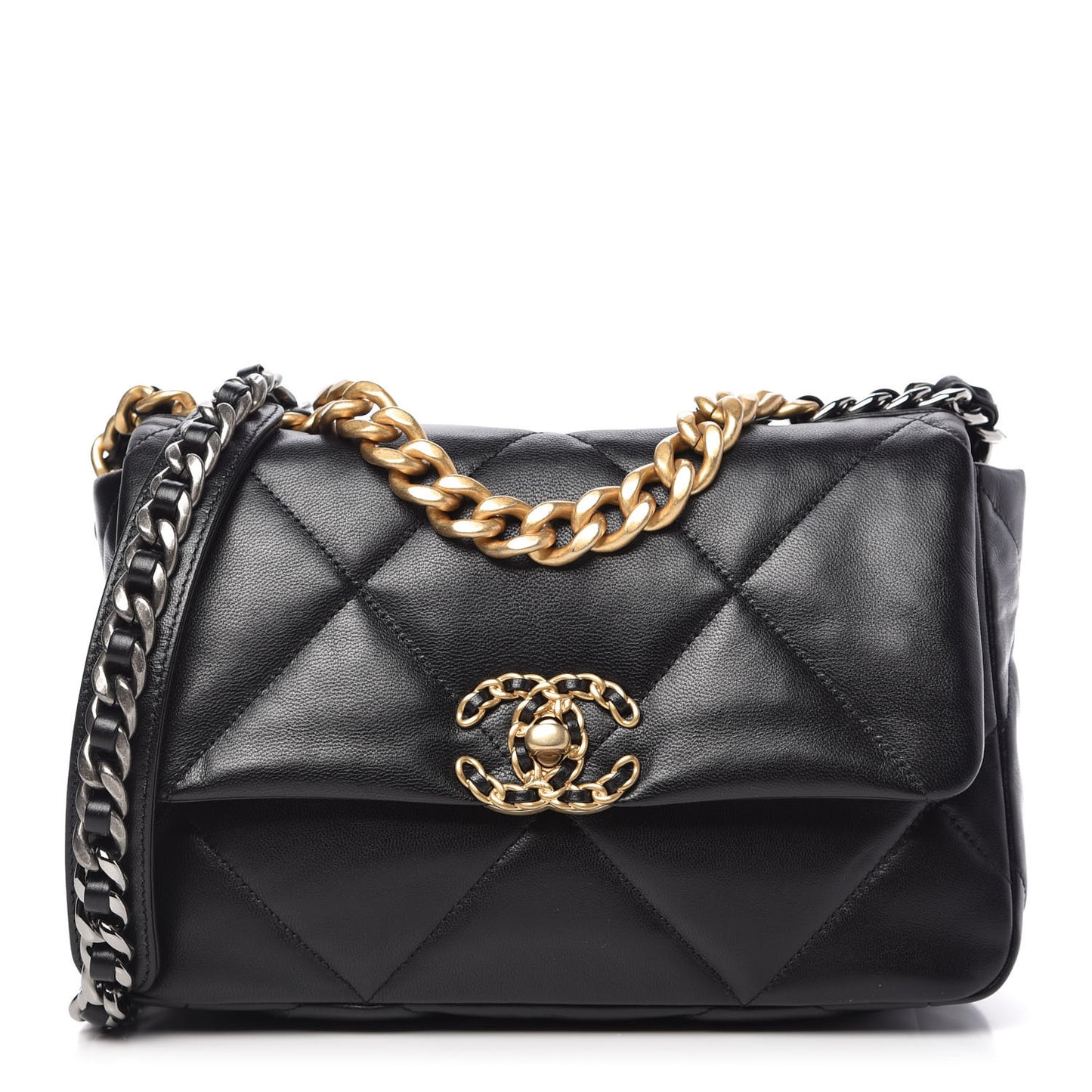 Shiny Goatskin Quilted Medium Chanel 19 Flap Black