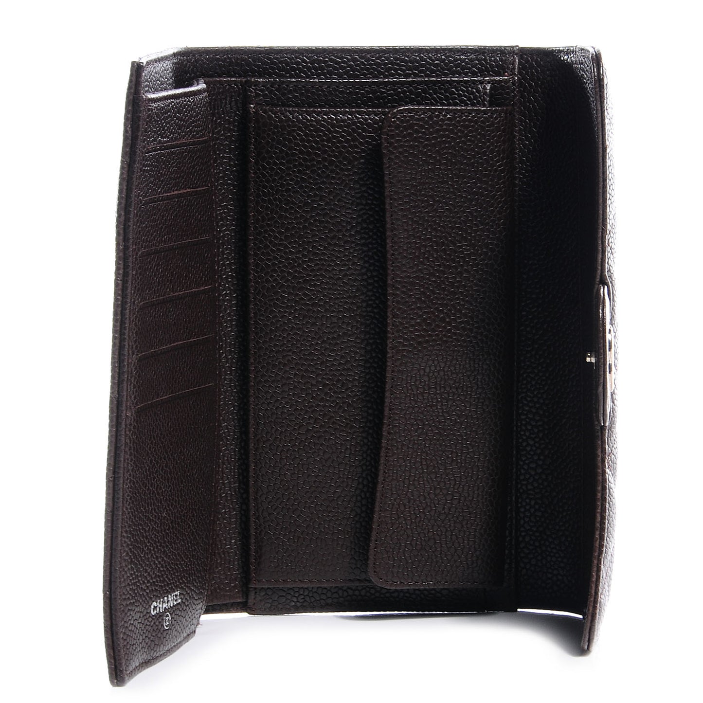 Caviar Quilted Long Flap Wallet Dark Brown