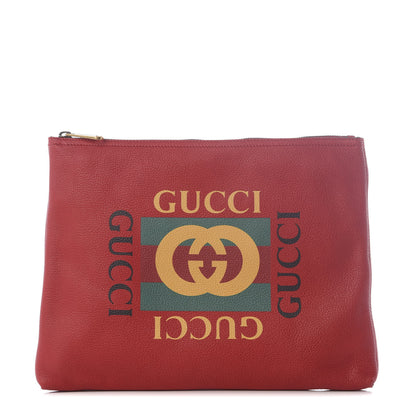 Gucci Pebbled Calfskin Medium Logo Portfolio Clutch Hibiscus Red 1 of 8