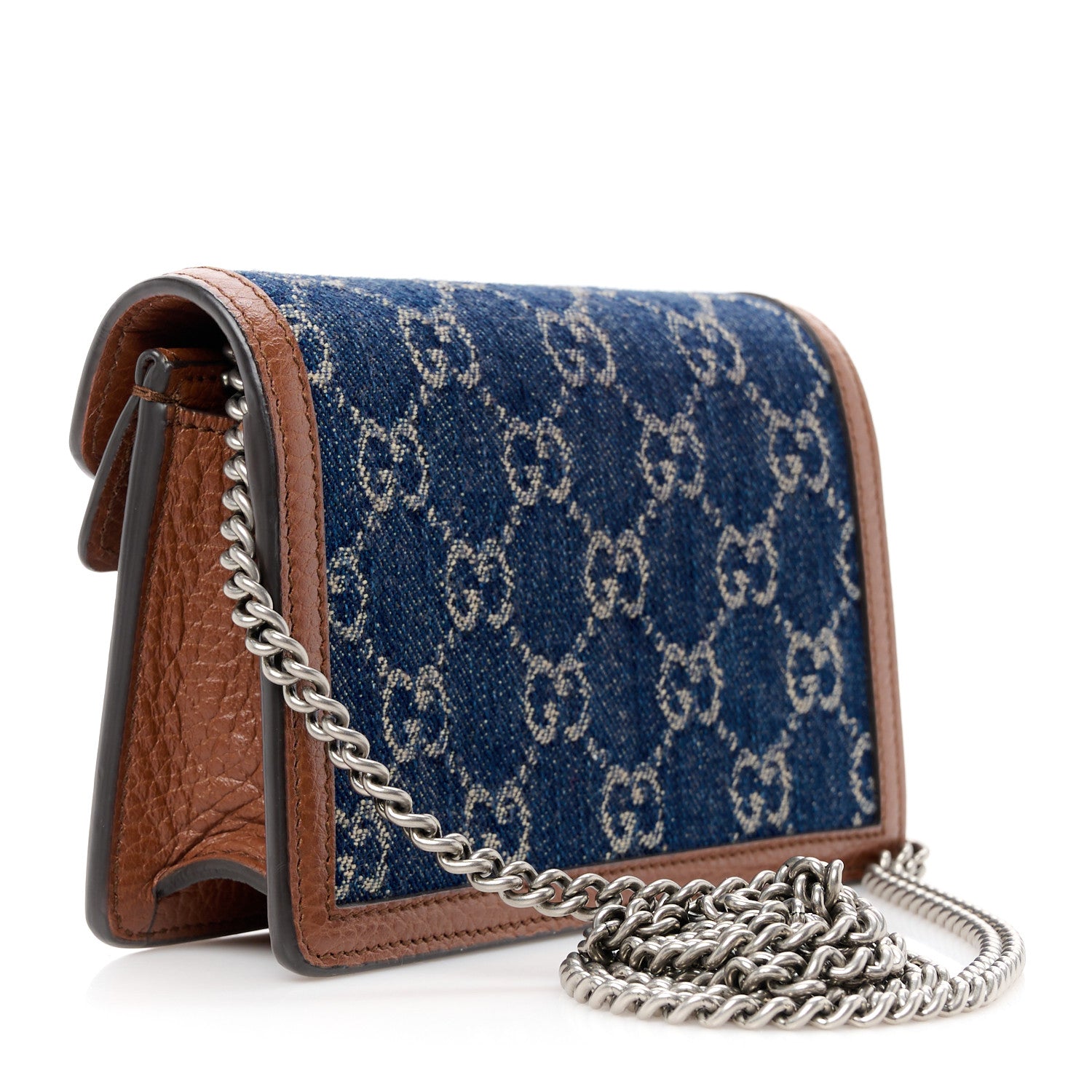 Gucci New Denim GG Monogram Dollar Calfskin Enamel Super Mini Dionysus Shoulder Bag Blue Tea Cuir Epilog Electric Blue 4 of 10
