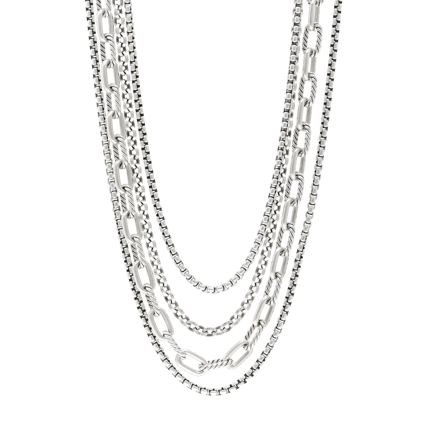 Sterling Silver Four Row Mixed Chain Bib Necklace