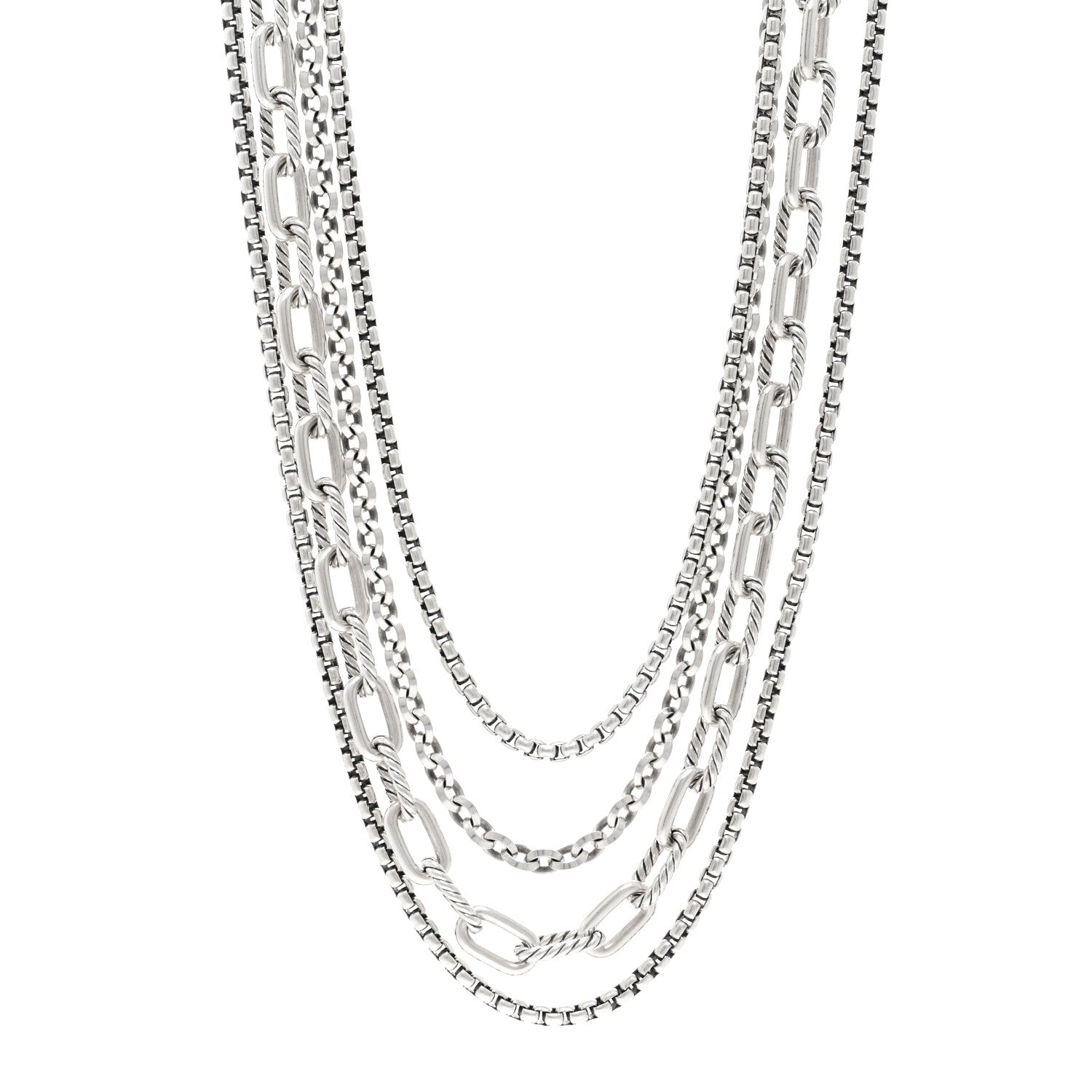 David Yurman Sterling Silver Four Row Mixed Chain Bib Necklace 1 of 4