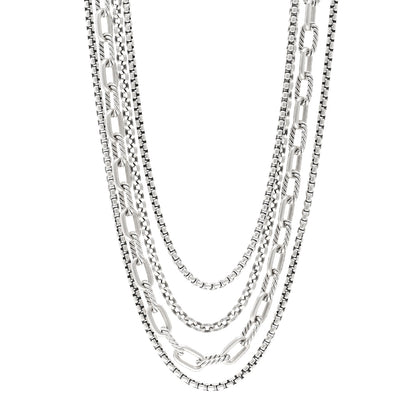 David Yurman Sterling Silver Four Row Mixed Chain Bib Necklace 1 of 4