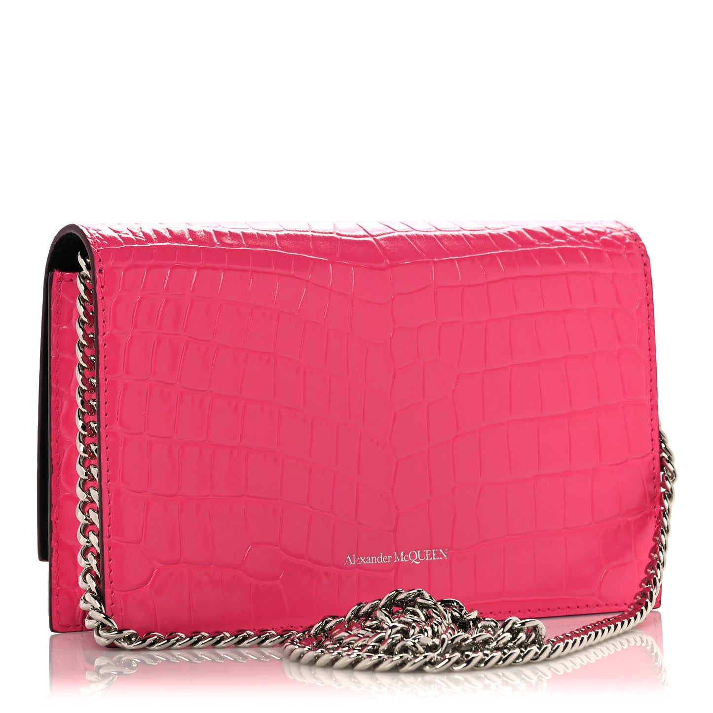 Calfskin Crocodile Embossed Skull Mini Crossbody Bag Pink