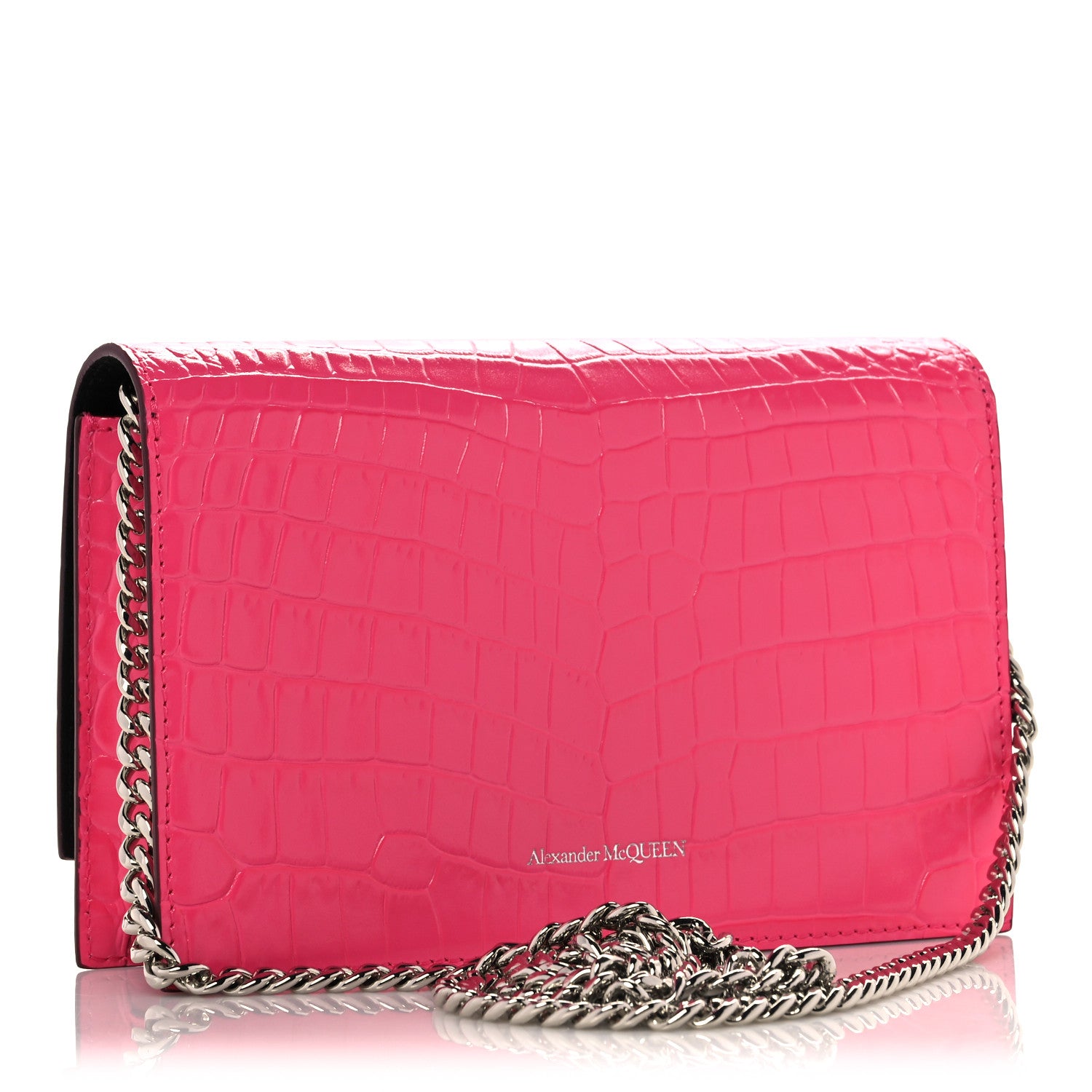 Alexander McQueen Calfskin Crocodile Embossed Skull Mini Crossbody Bag Pink 2 of 8