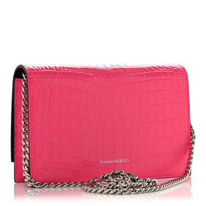 Alexander McQueen Calfskin Crocodile Embossed Skull Mini Crossbody Bag Pink 2 of 8