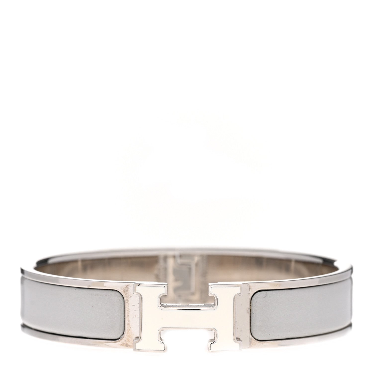 Hermes Enamel Narrow Clic Clac H Bracelet PM Blanc Gris Clair 1 of 5
