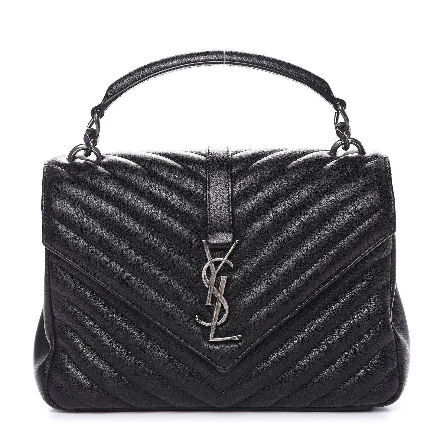 Sheepskin Matelasse Chevron Monogram Medium College Bag Black