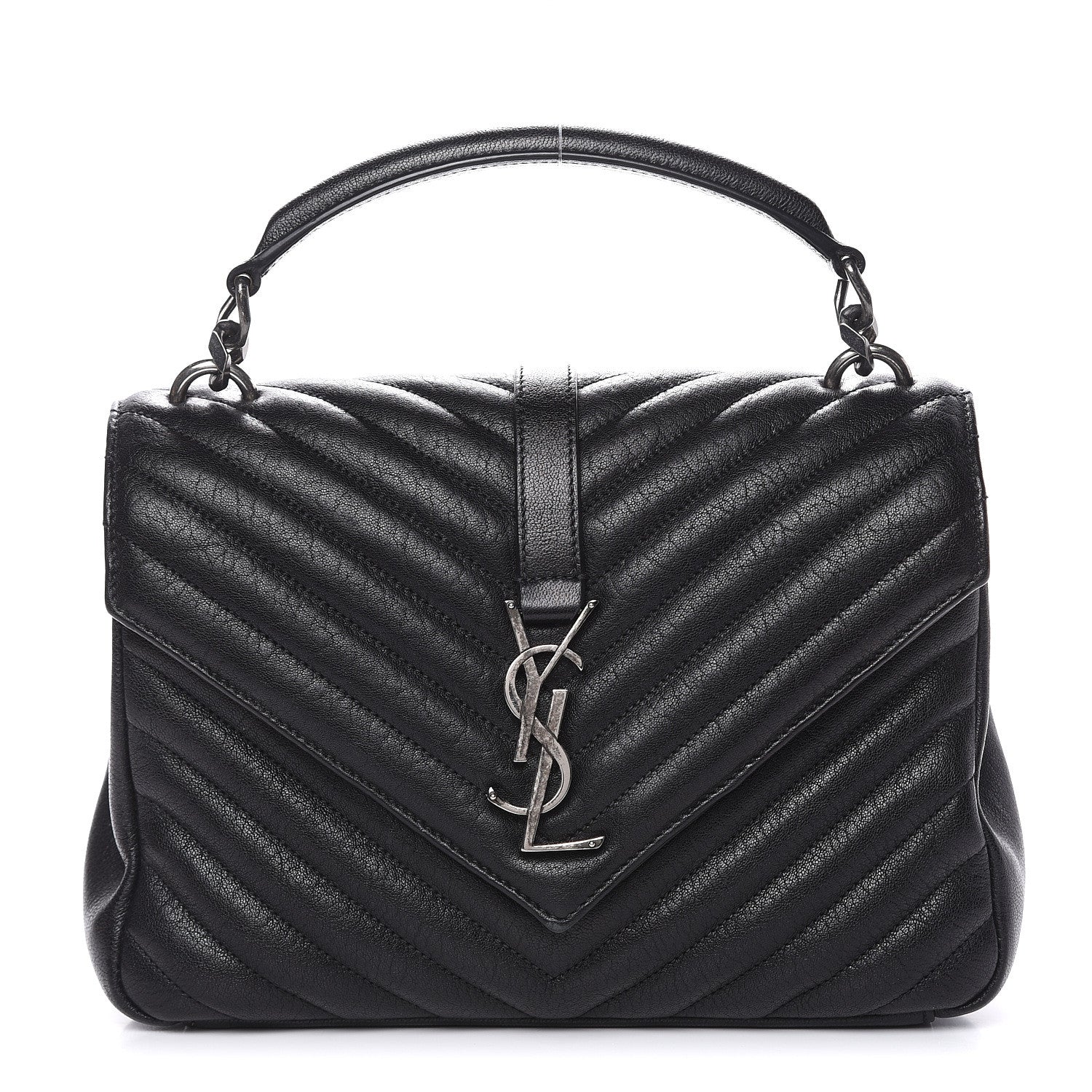 Saint Laurent Sheepskin Matelasse Chevron Monogram Medium College Bag Black 1 of 14