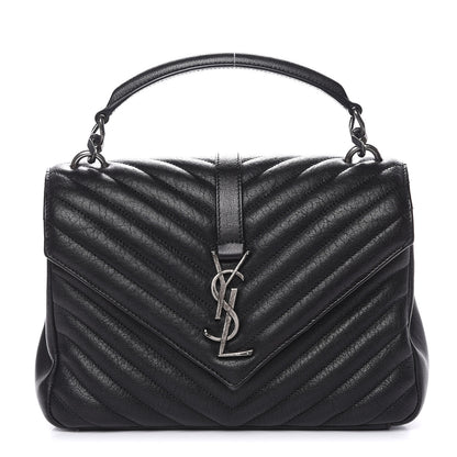 Saint Laurent Sheepskin Matelasse Chevron Monogram Medium College Bag Black 1 of 14