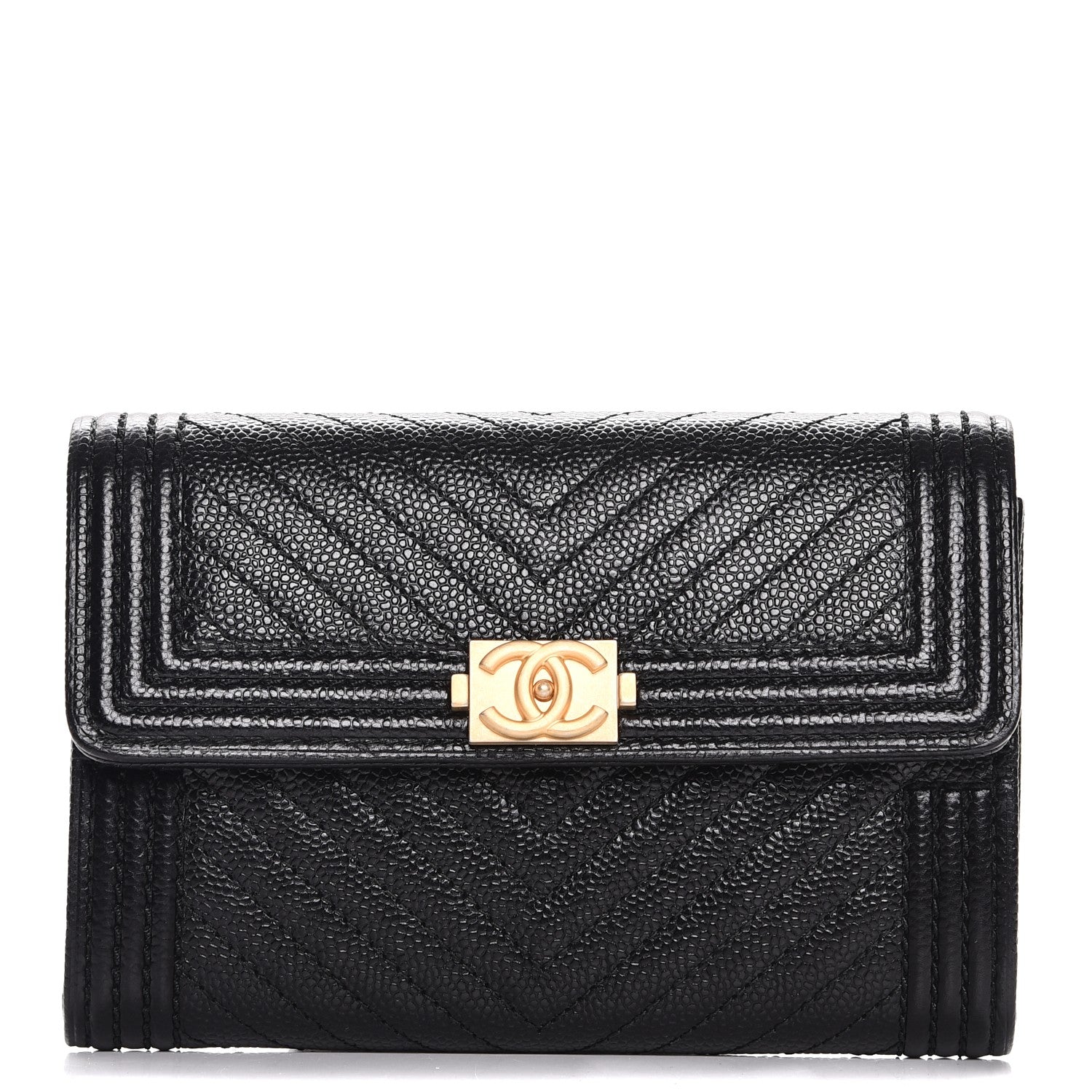 Chanel Caviar Chevron Quilted Small Boy Flap Wallet Black 1 of 8