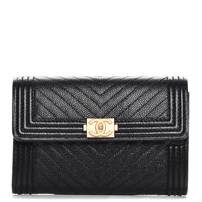 Chanel Caviar Chevron Quilted Small Boy Flap Wallet Black 1 of 8