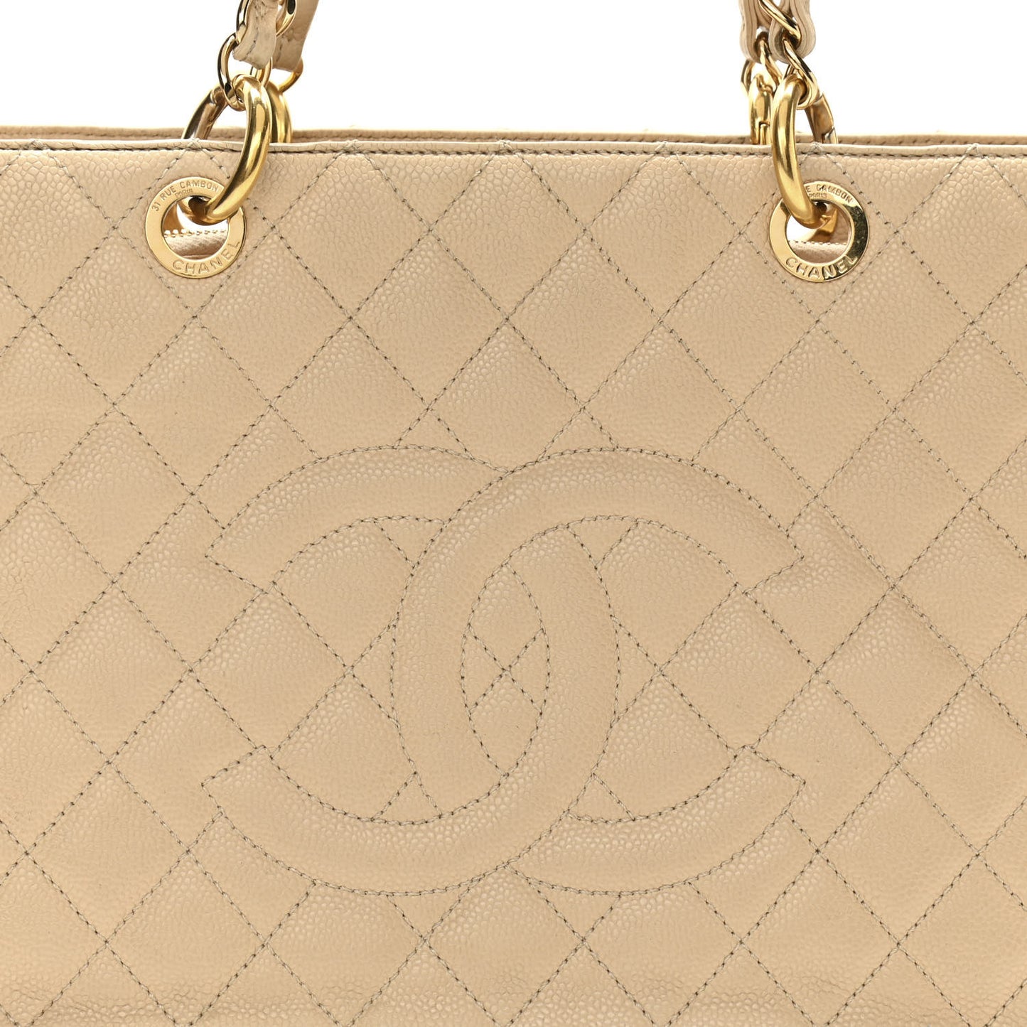 Caviar Quilted Grand Shopping Tote GST Beige Clair