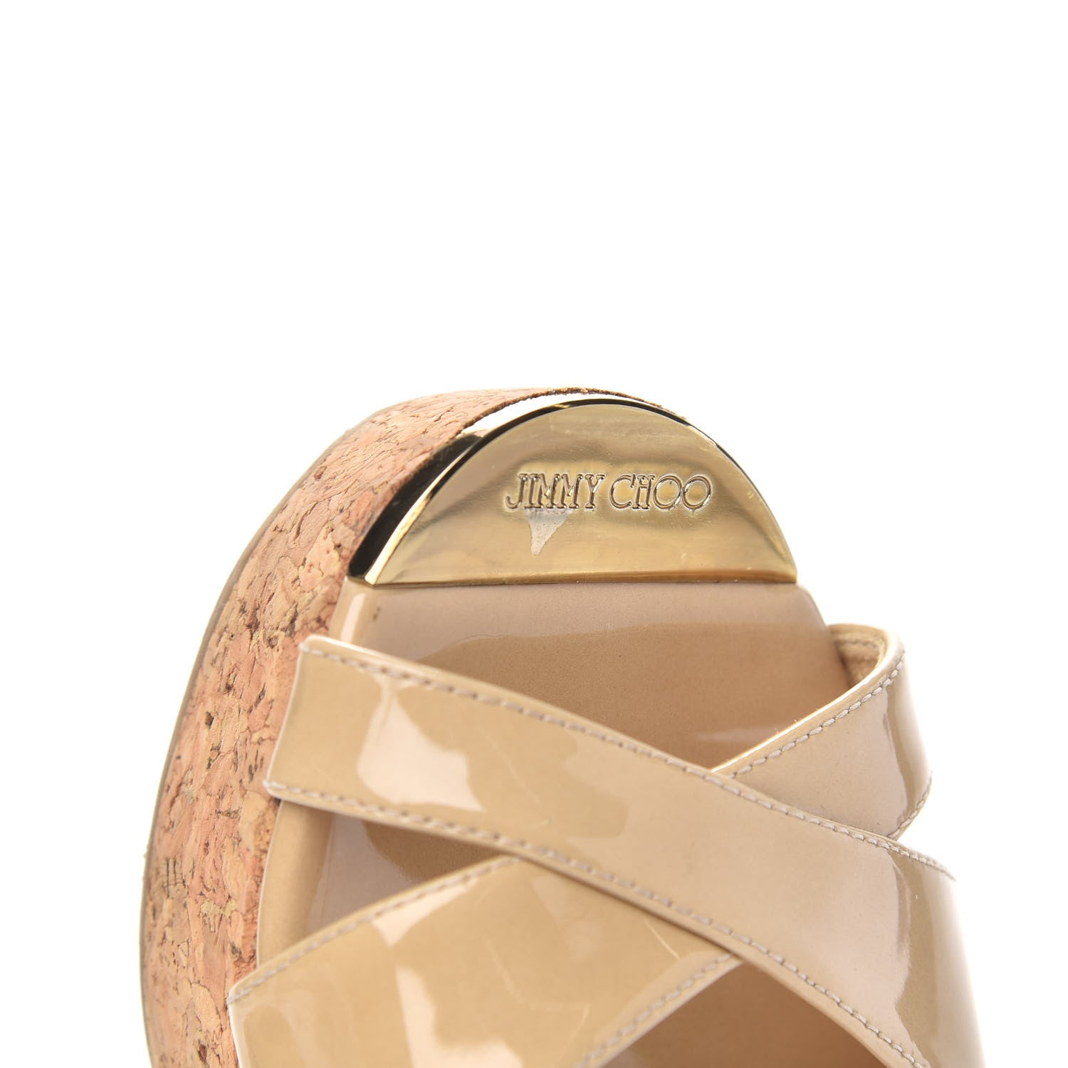 Jimmy Choo Patent Calfskin Cork Wedge Sandal 37.5 Nude 8 of 9