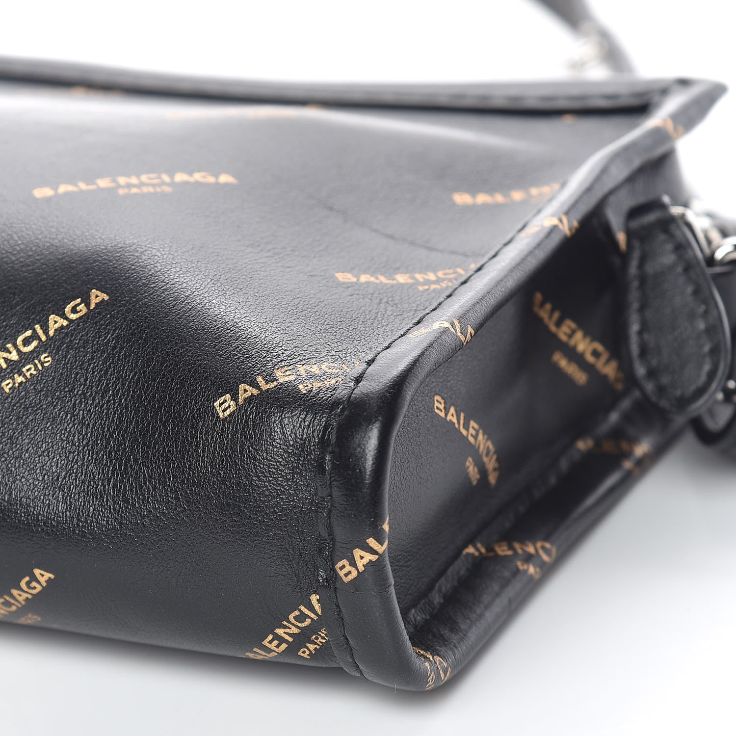 Balenciaga Calfskin Allover Logo Bazar Pochette Crossbody Black Gold 11 of 11