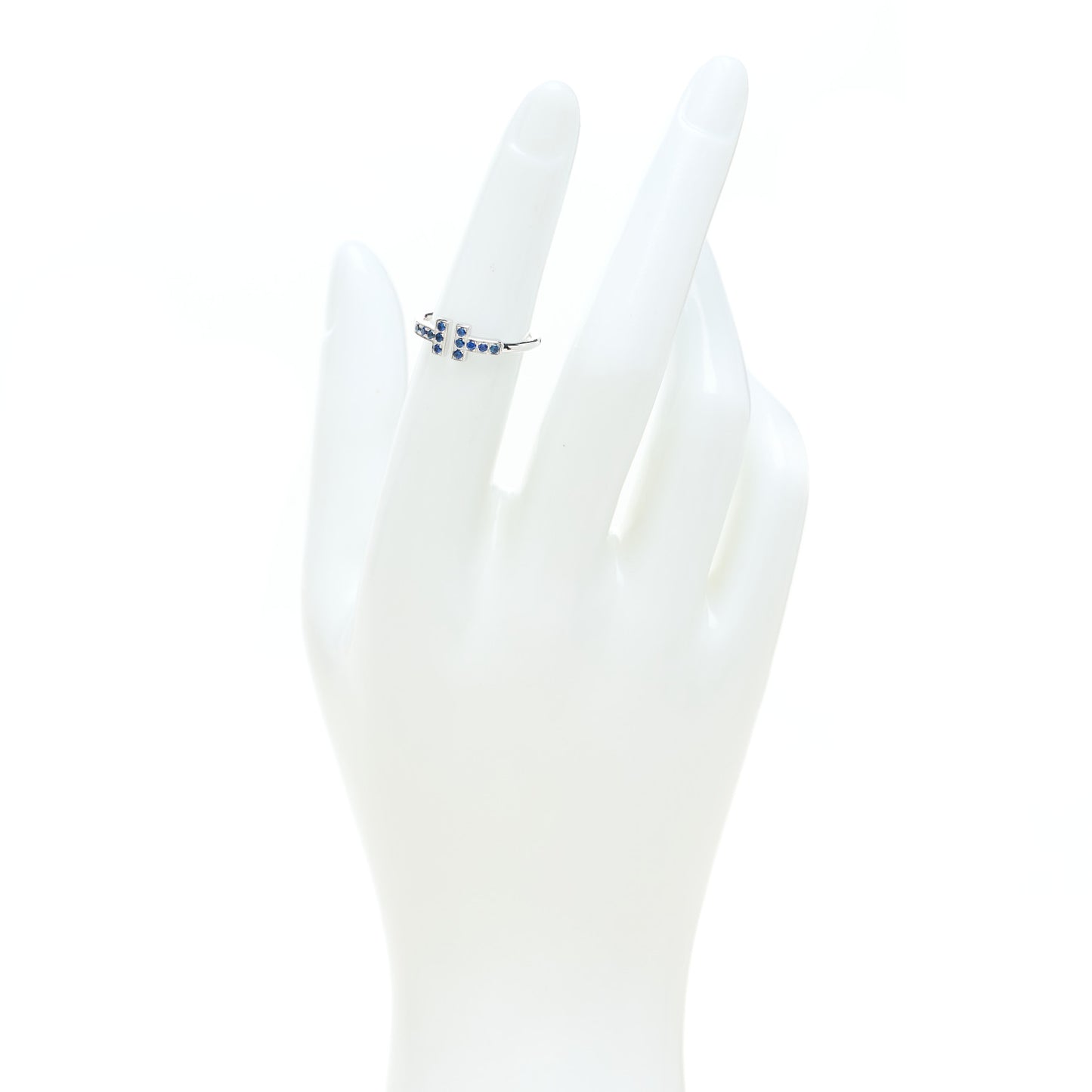 18K White Gold Blue Sapphire T Wire Ring 49 4.75