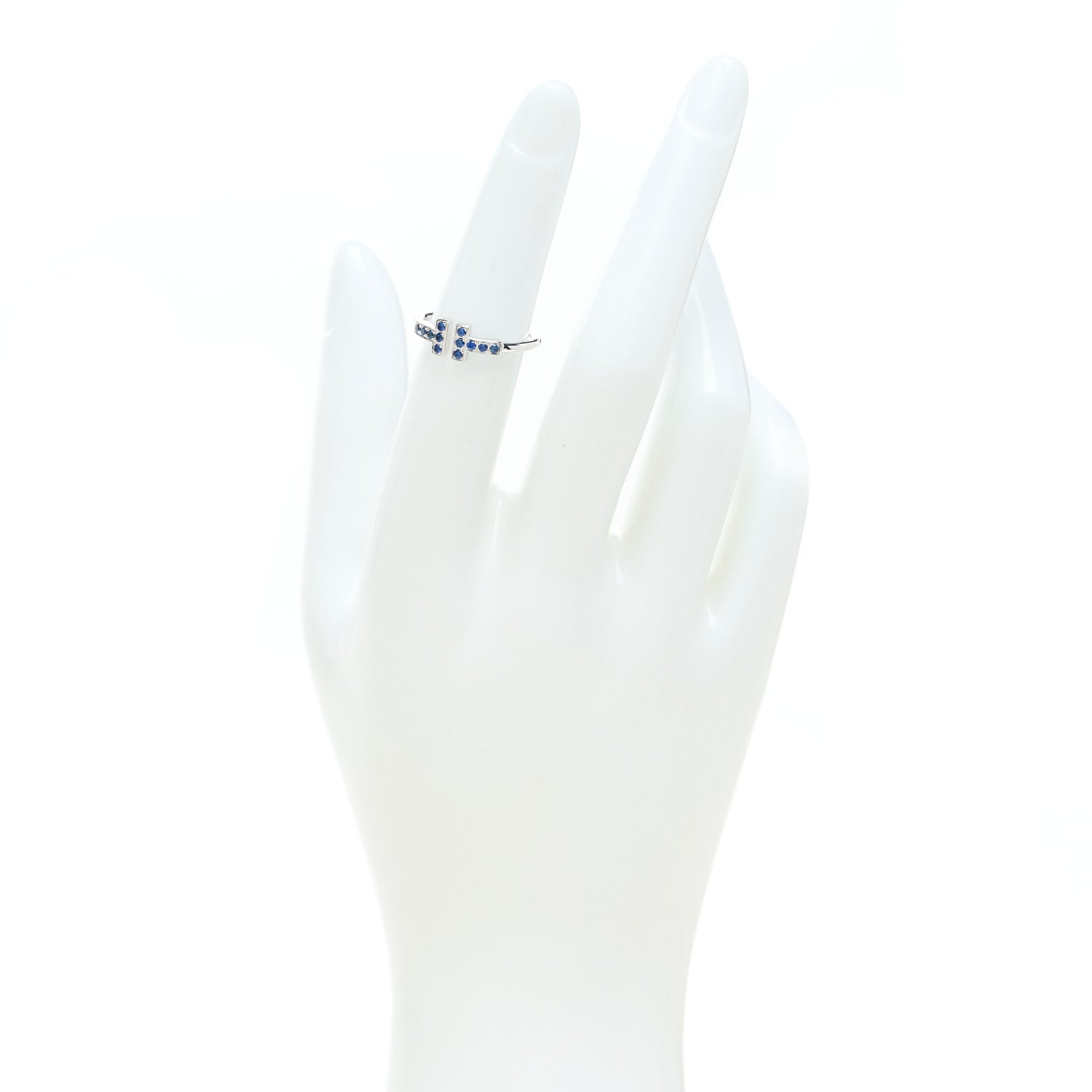 Tiffany 18K White Gold Blue Sapphire T Wire Ring 49 4.75 2 of 4