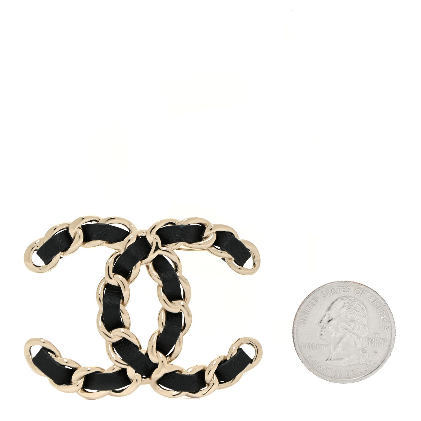 Lambskin Chain CC Brooch Black Gold