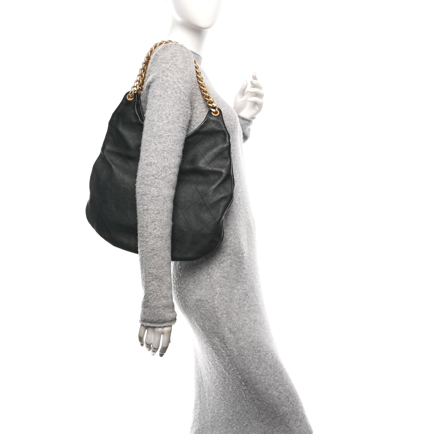 Chanel Calfskin Quilted Maxi Chain Hobo Black 2 of 10