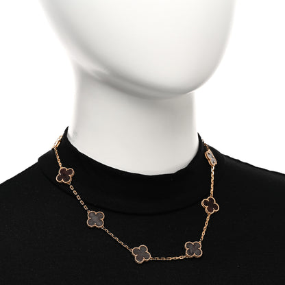 Van Cleef & Arpels 18K Rose Gold Letterwood 10 Motifs Vintage Alhambra Necklace 2 of 6