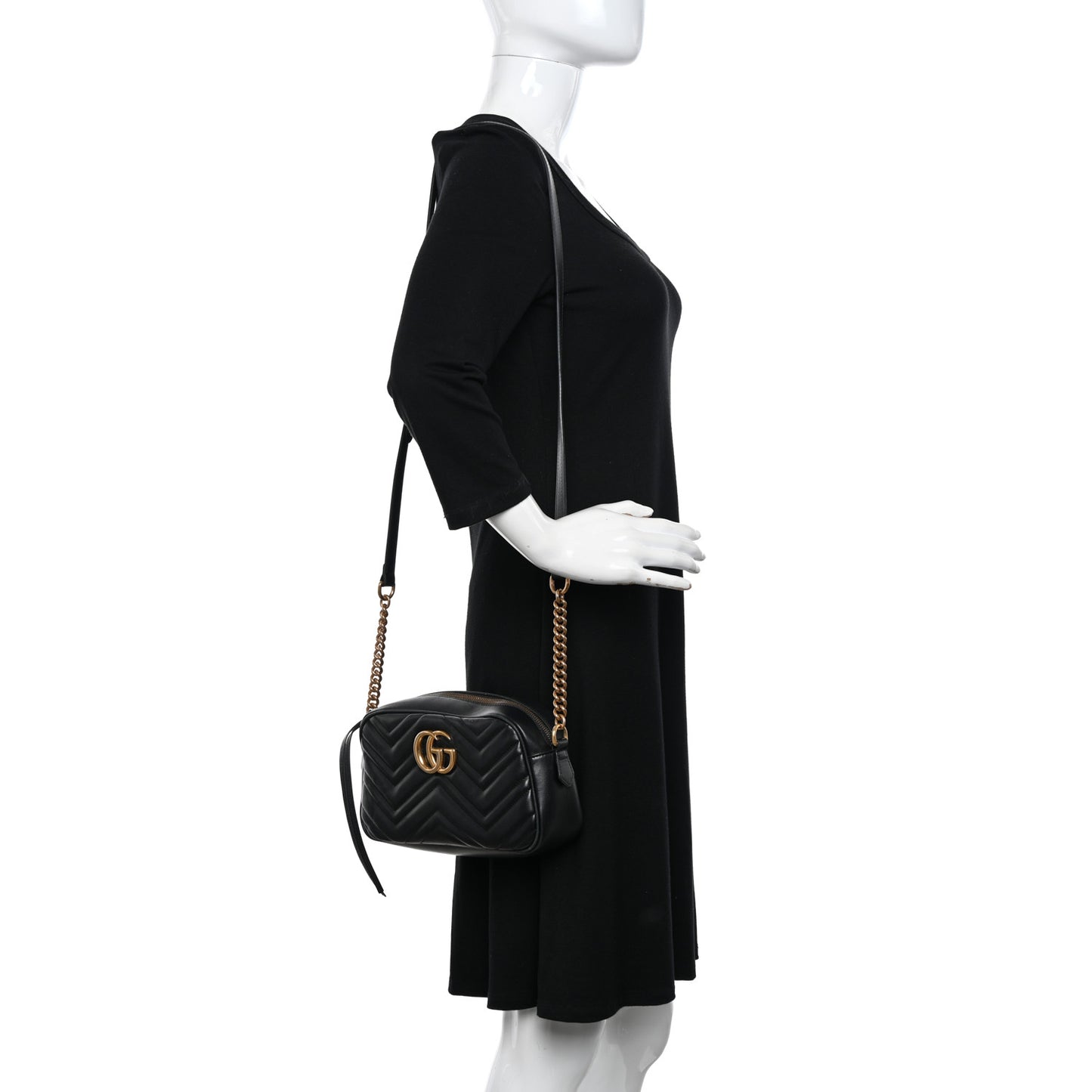 Calfskin Matelasse Small GG Marmont Chain Shoulder Bag Black