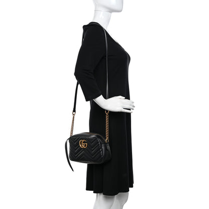 Gucci Calfskin Matelasse Small GG Marmont Chain Shoulder Bag Black 2 of 11