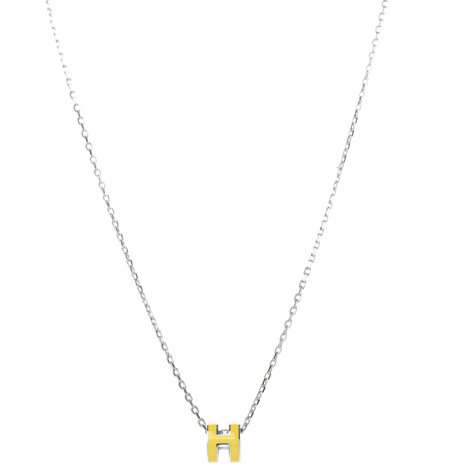 Hermes Lacquered Palladium Mini Pop H Pendant Necklace Jaune Sature 1 of 6