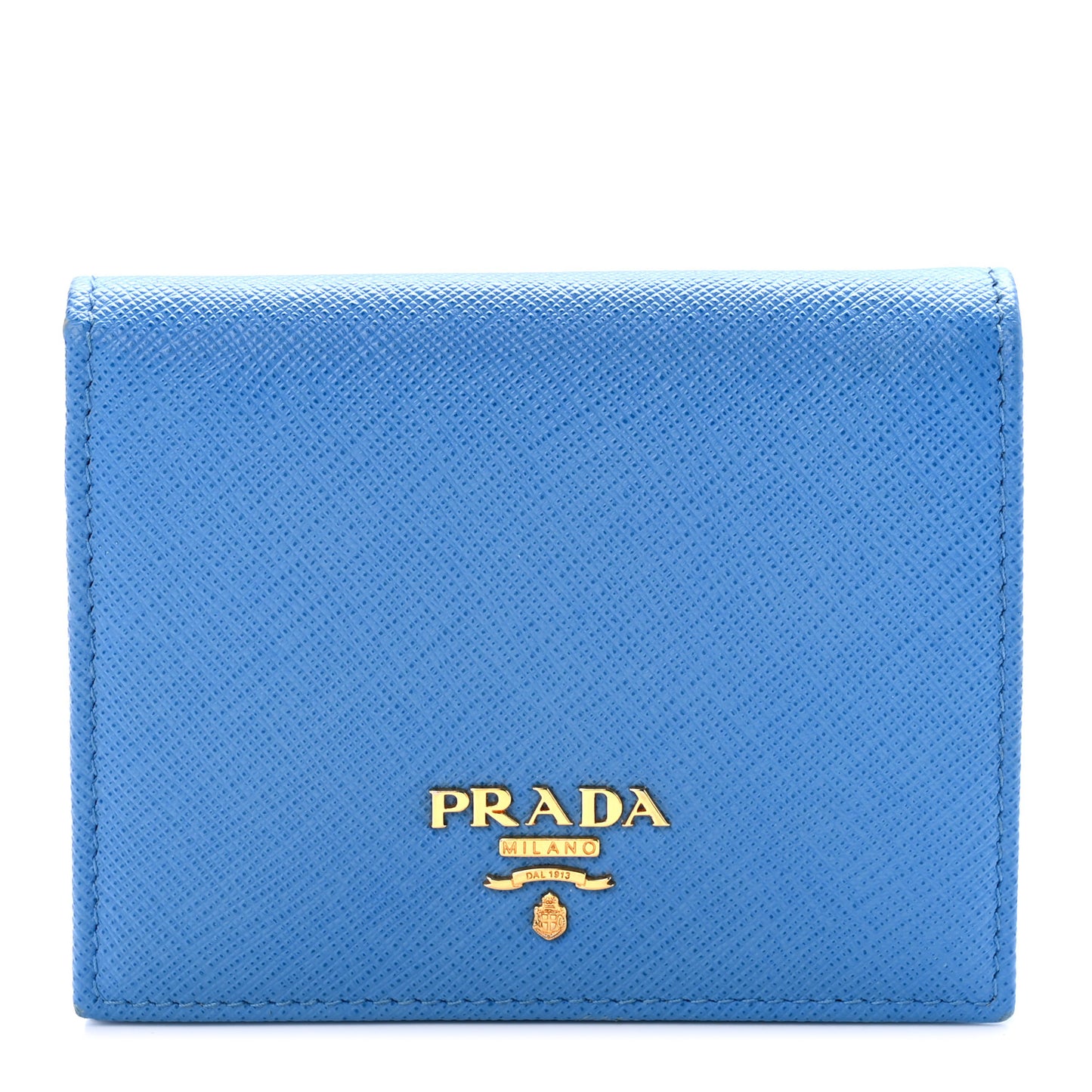 Saffiano Metal Compact Snap Bi-Fold Wallet Blue