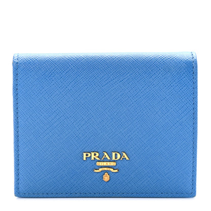 Prada Saffiano Metal Compact Snap Bi-Fold Wallet Blue 1 of 7