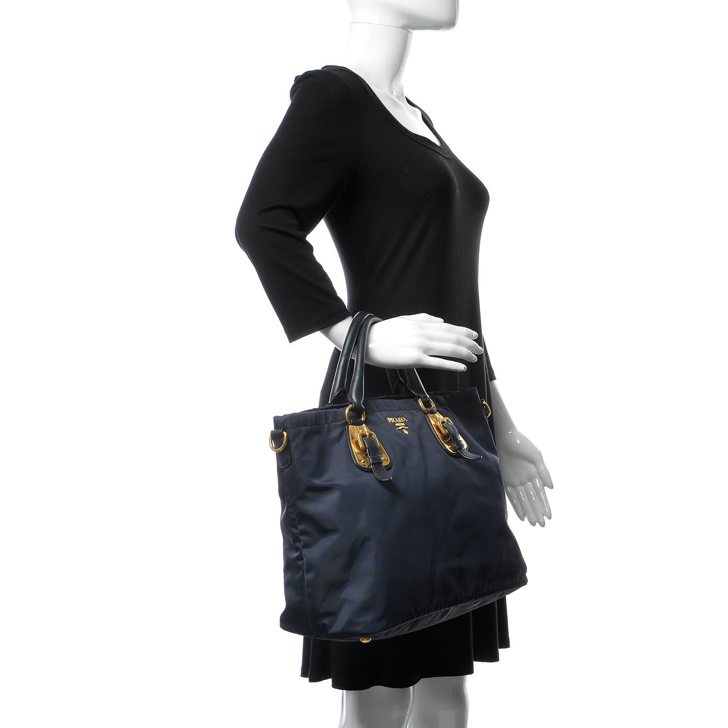 Prada Tessuto Nylon Soft Calf Tote Blue 2 of 8