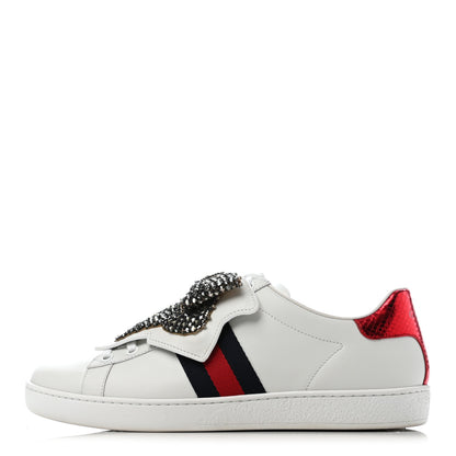 Gucci Calfskin Ayers Web Womens Ace Bow Lace Sneakers 38.5 White 1 of 8