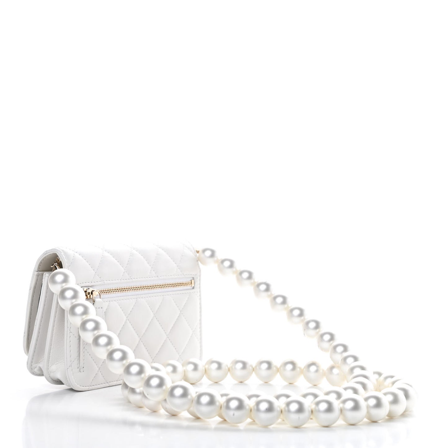 Calfskin Quilted Mini Maxi Pearls Wallet On Chain WOC White