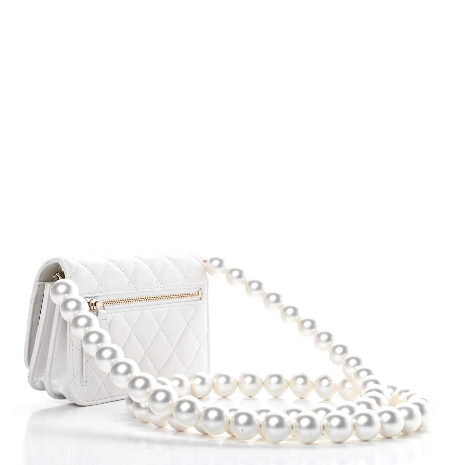 Chanel Calfskin Quilted Mini Maxi Pearls Wallet On Chain WOC White 3 of 14