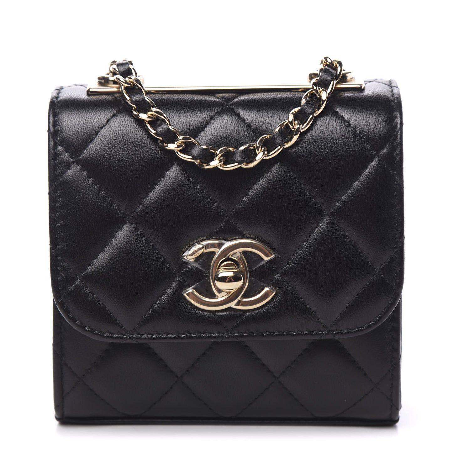 Lambskin Quilted Mini Trendy CC Chain Wallet Black