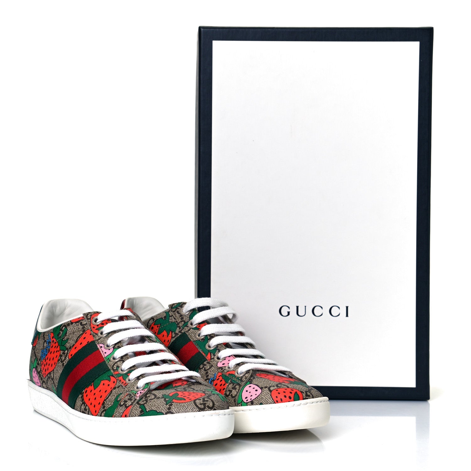 Gucci GG Supreme Monogram Strawberry Web Womens Ace Sneakers 36.5 Beige Multicolor Red Green 9 of 9