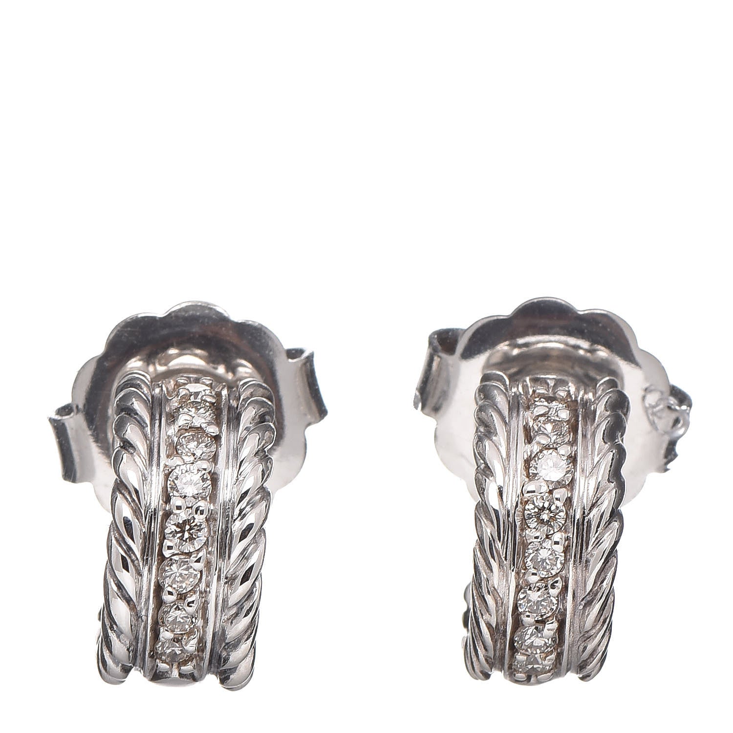 David Yurman Sterling Silver Diamond 12mm Cable Hoop Earrings 1 of 4