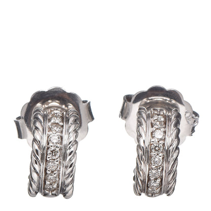 David Yurman Sterling Silver Diamond 12mm Cable Hoop Earrings 1 of 4