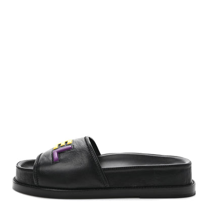 Chanel Lambskin Cha-Nel Mule Sandals 37.5 Black Multicolor 1 of 10