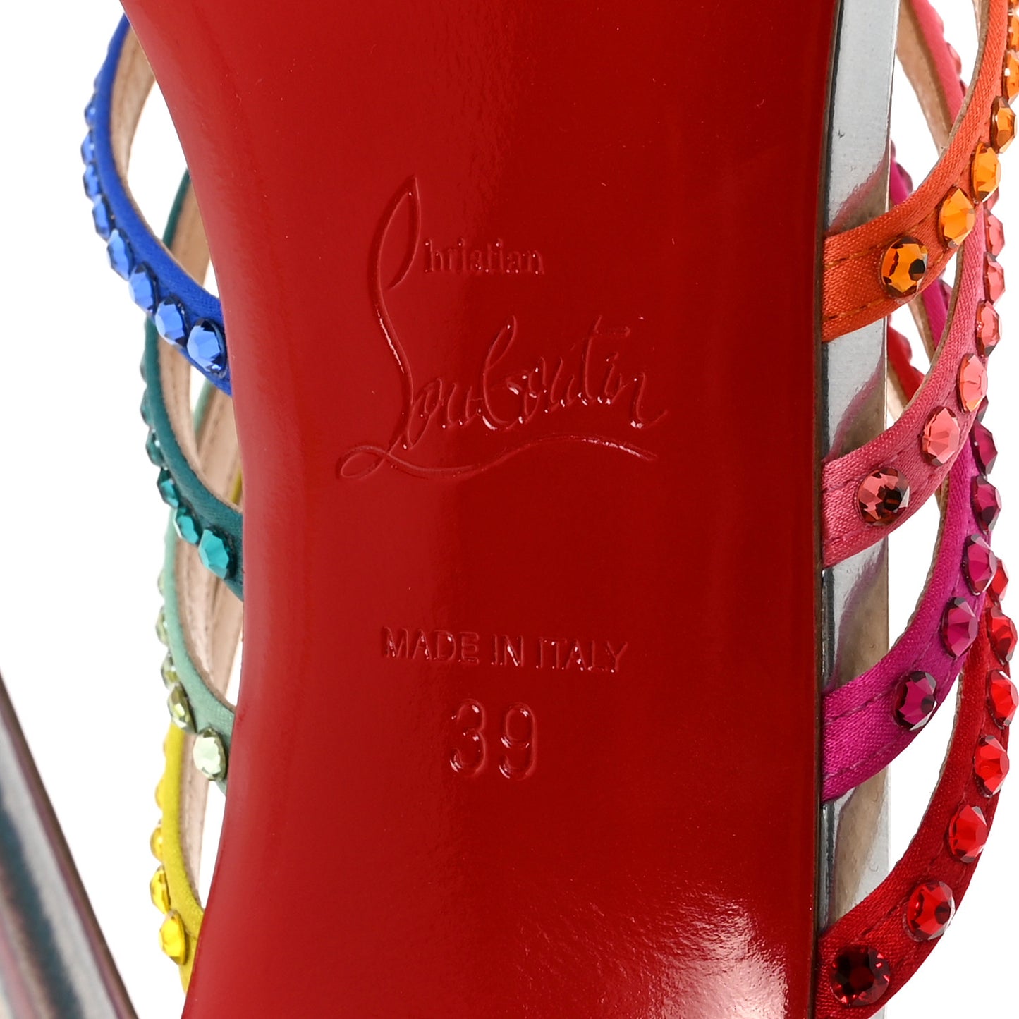 Specchio Calfskin Crystal Marthastrass 100 Slide Sandals 39 Silver Multicolor