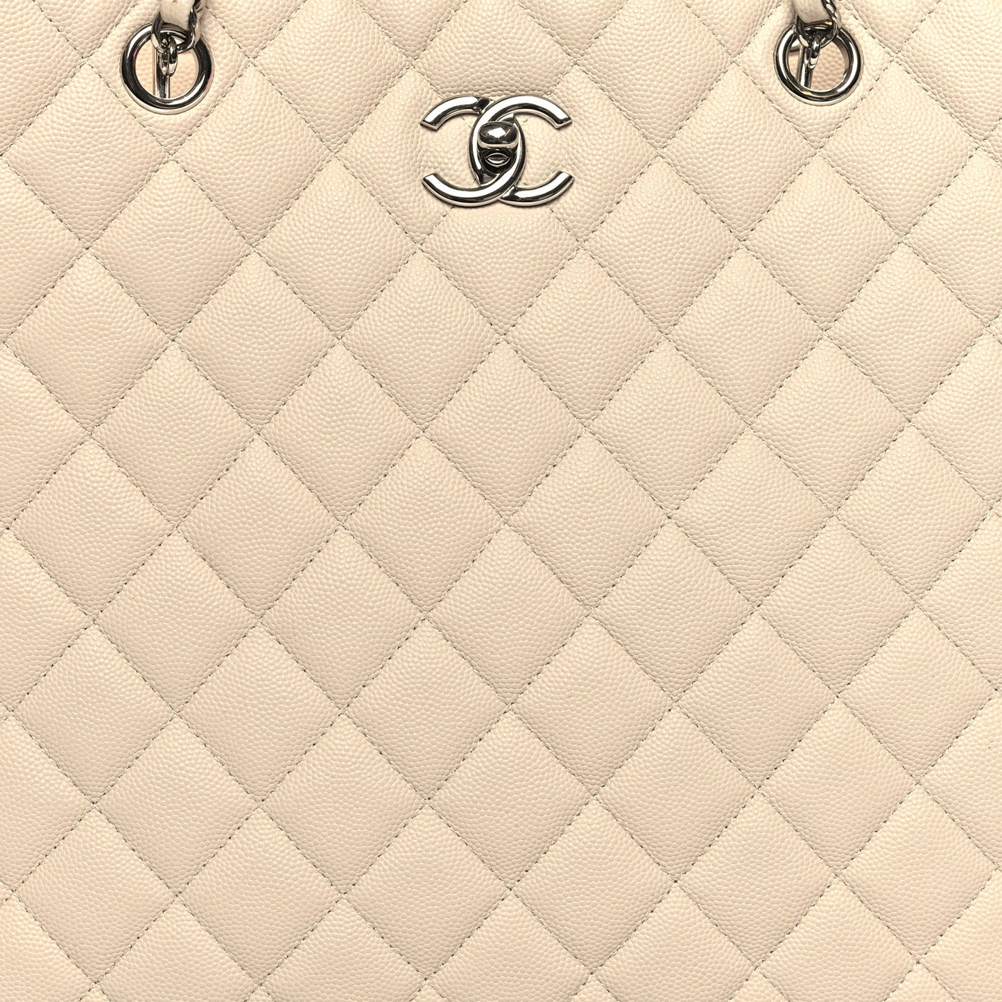 Caviar Quilted Large Classic Shopping Tote Light Beige
