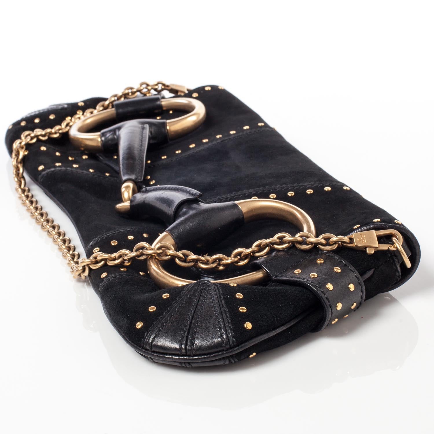 Gucci Suede Studded Horsebit Clutch Bag Black 5 of 10