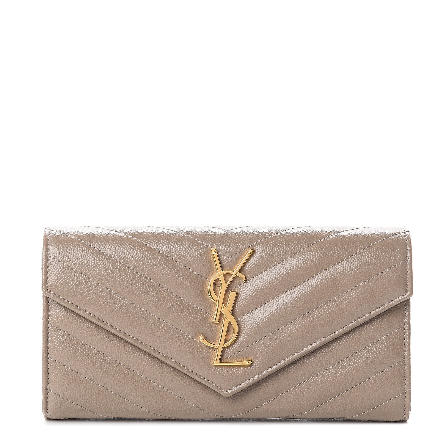 Saint Laurent Grain De Poudre Matelasse Chevron Monogram Flap Wallet Dusty Grey 1 of 5