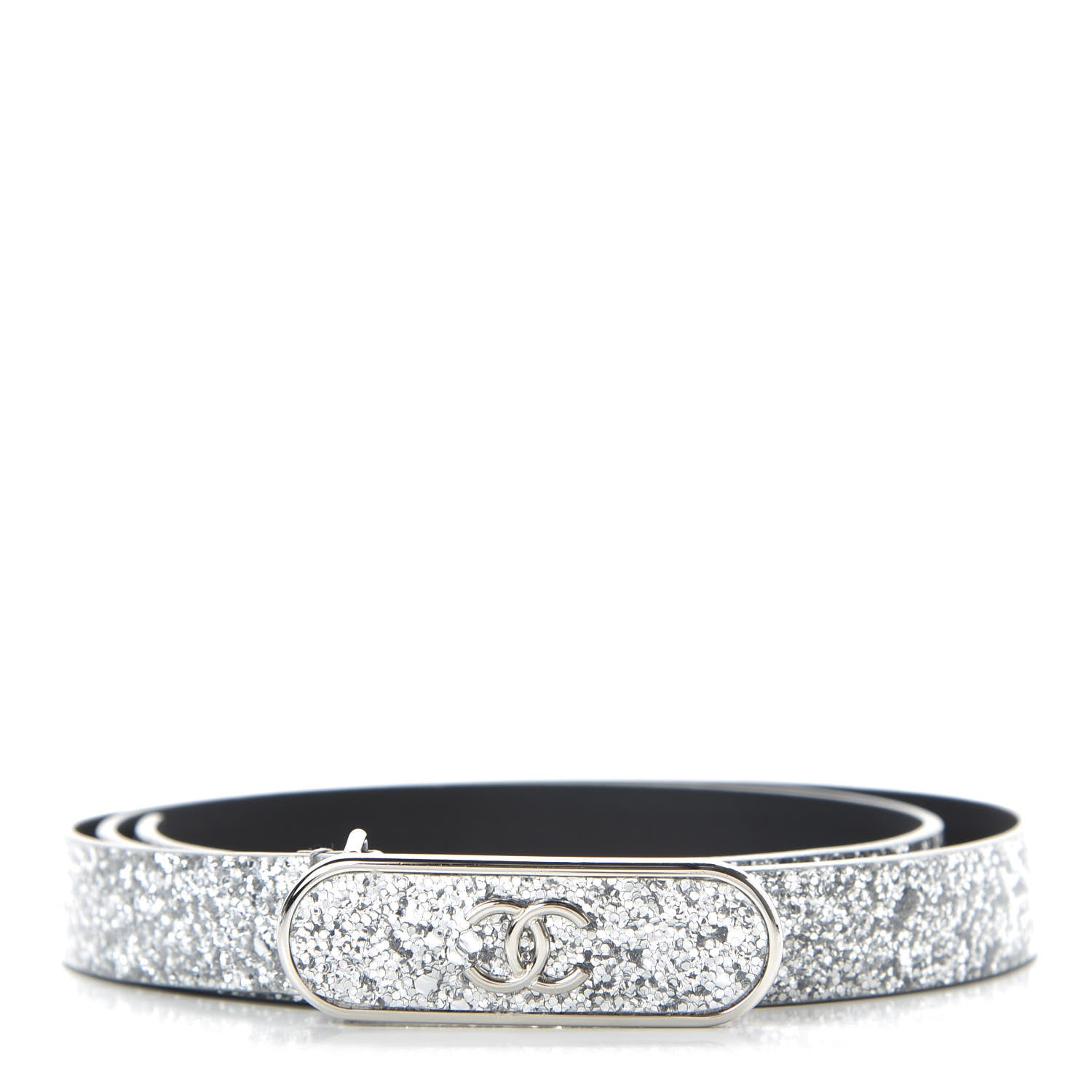 Chanel Glitter Calfskin CC Logo Skinny Belt 75 30 Silver 1 of 6