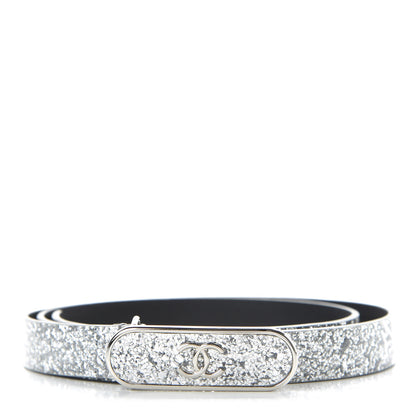 Chanel Glitter Calfskin CC Logo Skinny Belt 75 30 Silver 1 of 6