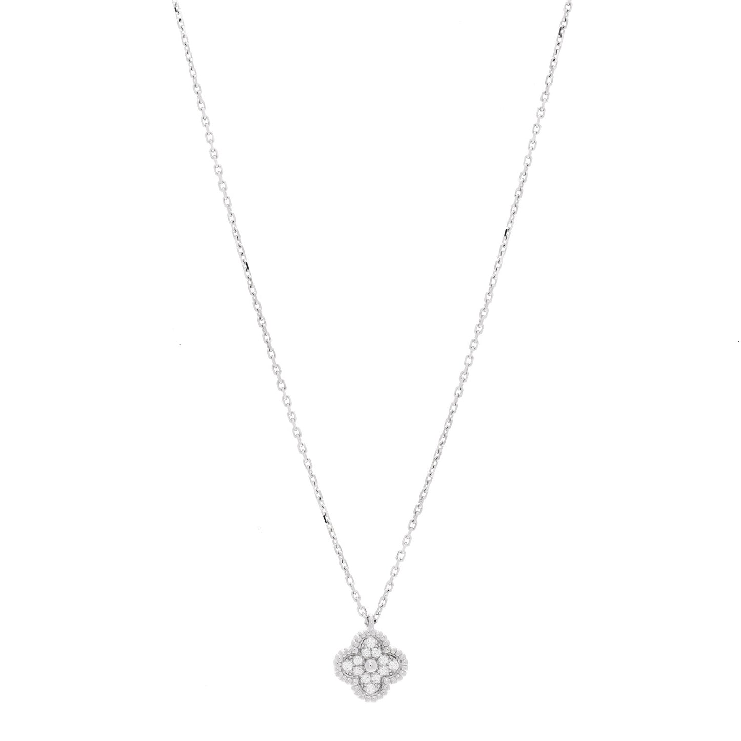 18K White Gold Diamond Sweet Alhambra Pendant Necklace