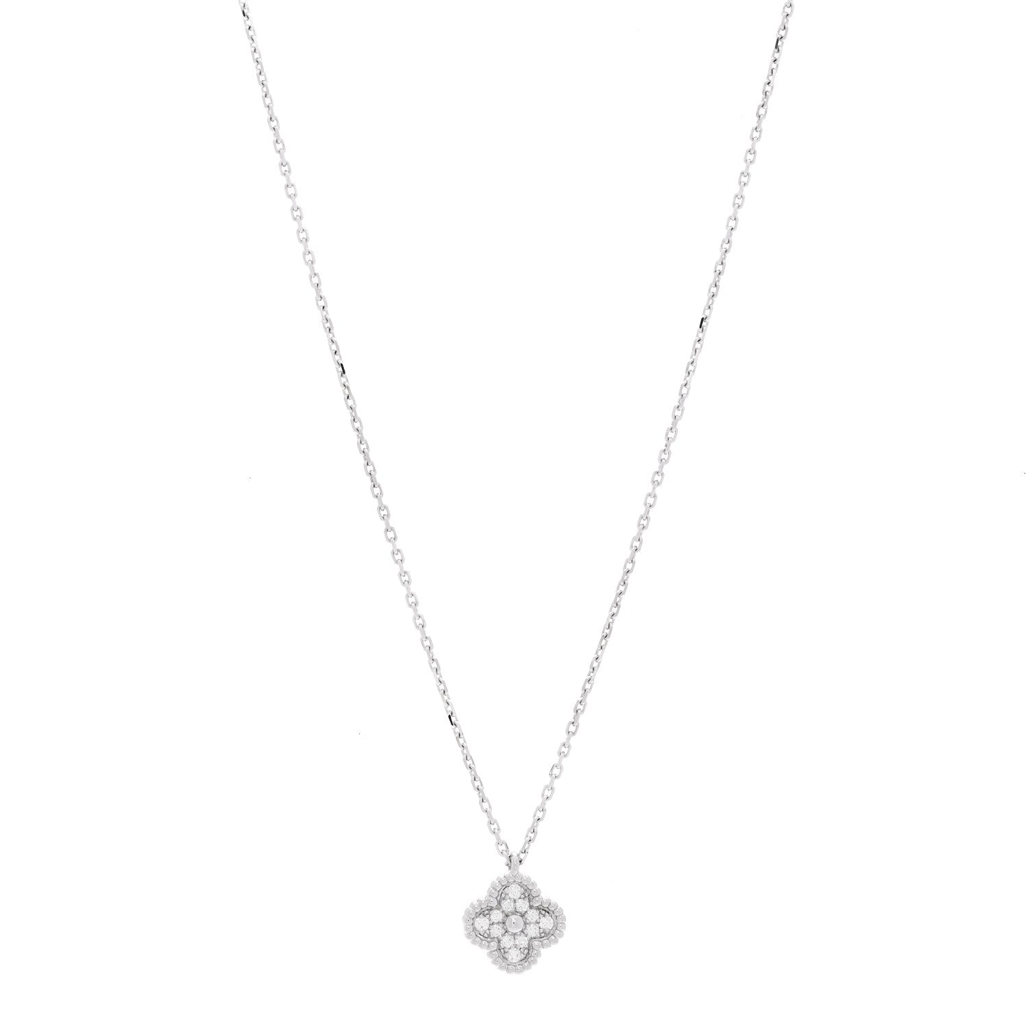 Van Cleef & Arpels 18K White Gold Diamond Sweet Alhambra Pendant Necklace 1 of 7