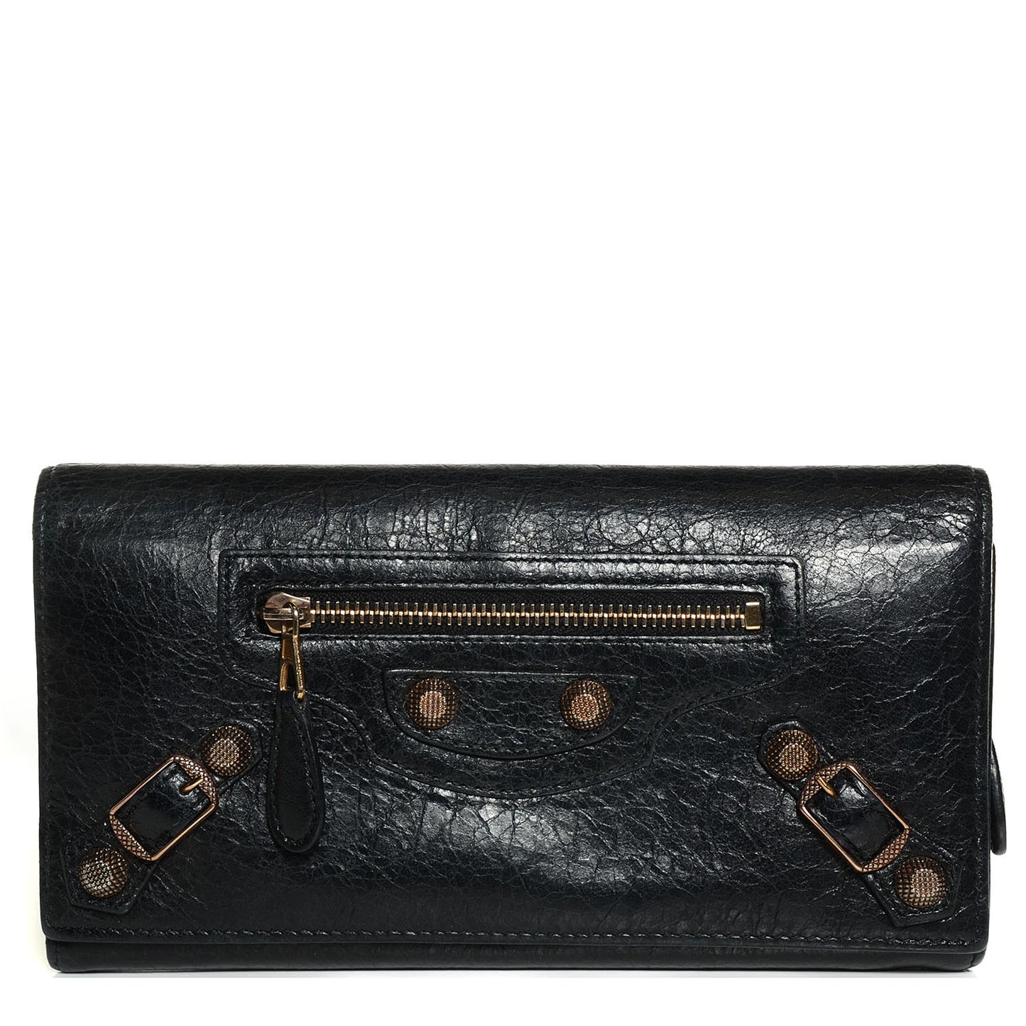 Agneau Giant 12 Rose Gold Hardware Money Wallet Black